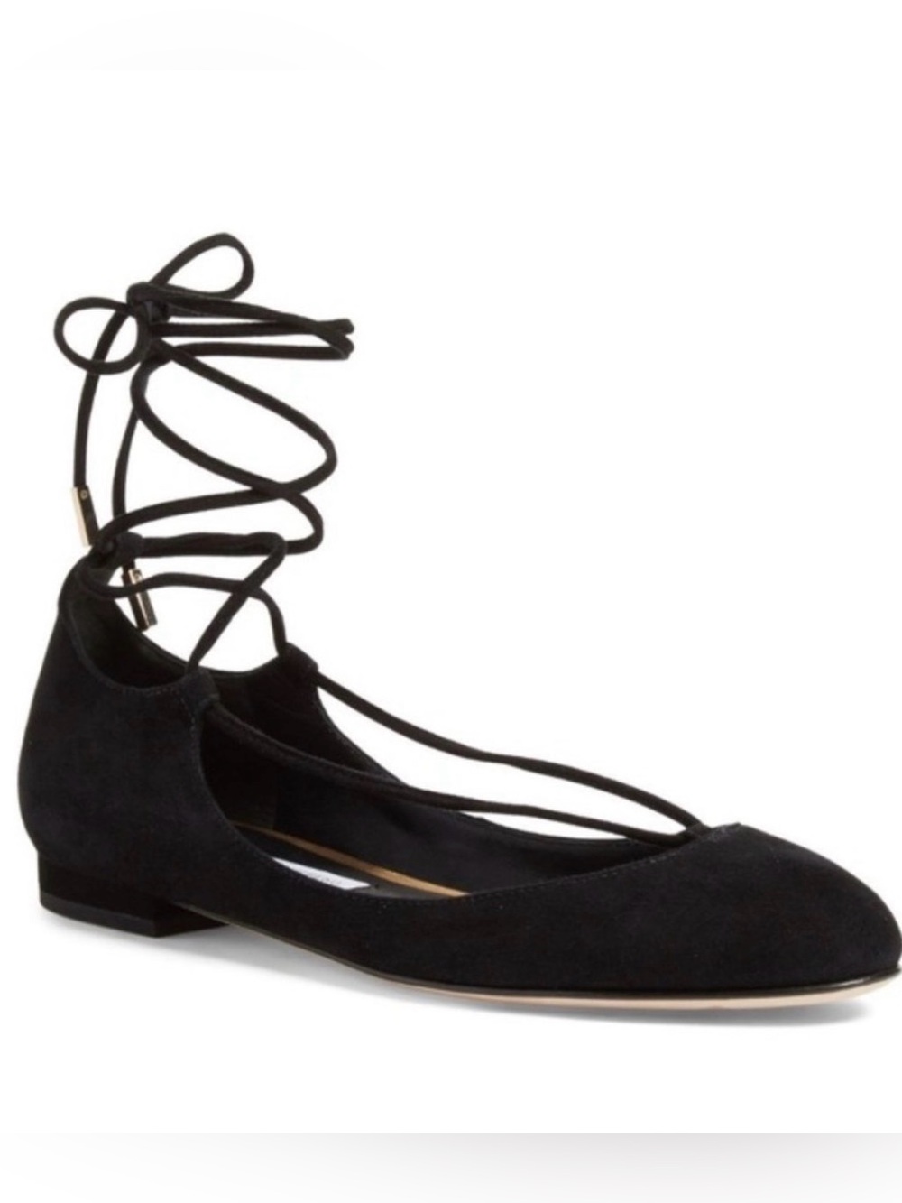 DVF Paris Lace-Up Black Suede Ballet Flat